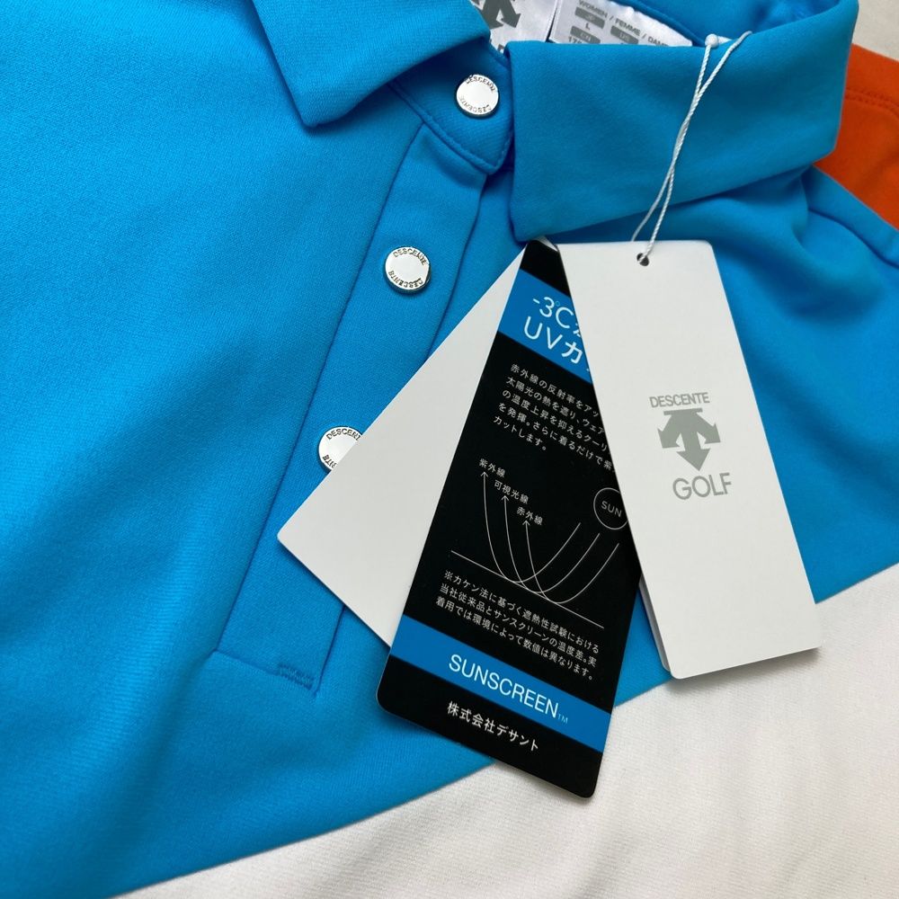 サイズ：L DESCENTE GOLF デサントゴルフ  ノースリーブポロシャツ  ブルー系 [240101471611] ゴルフウェア レディース ストスト サイズ：L DESCENTE GOLF デサントゴルフ ノースリーブ