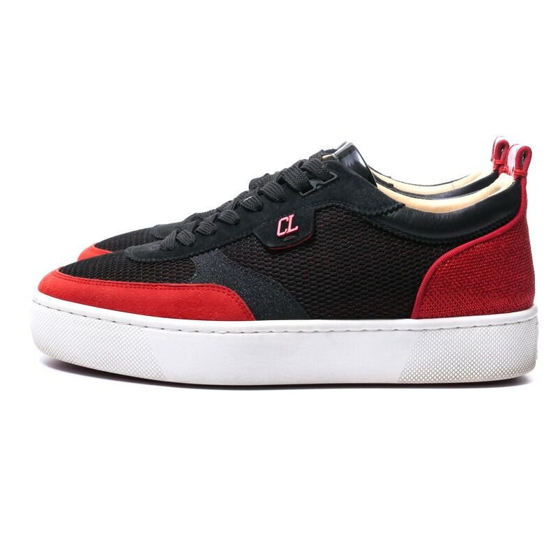 Christian Louboutin クリスチャンルブタン ≪HAPPYRUI FLAT MESH GLIT≫ ローカット スニーカー 靴  サイズ40/25cm相当 スエード レザー メッシュ ロゴ イタリア製【中古】20231129/GO8418