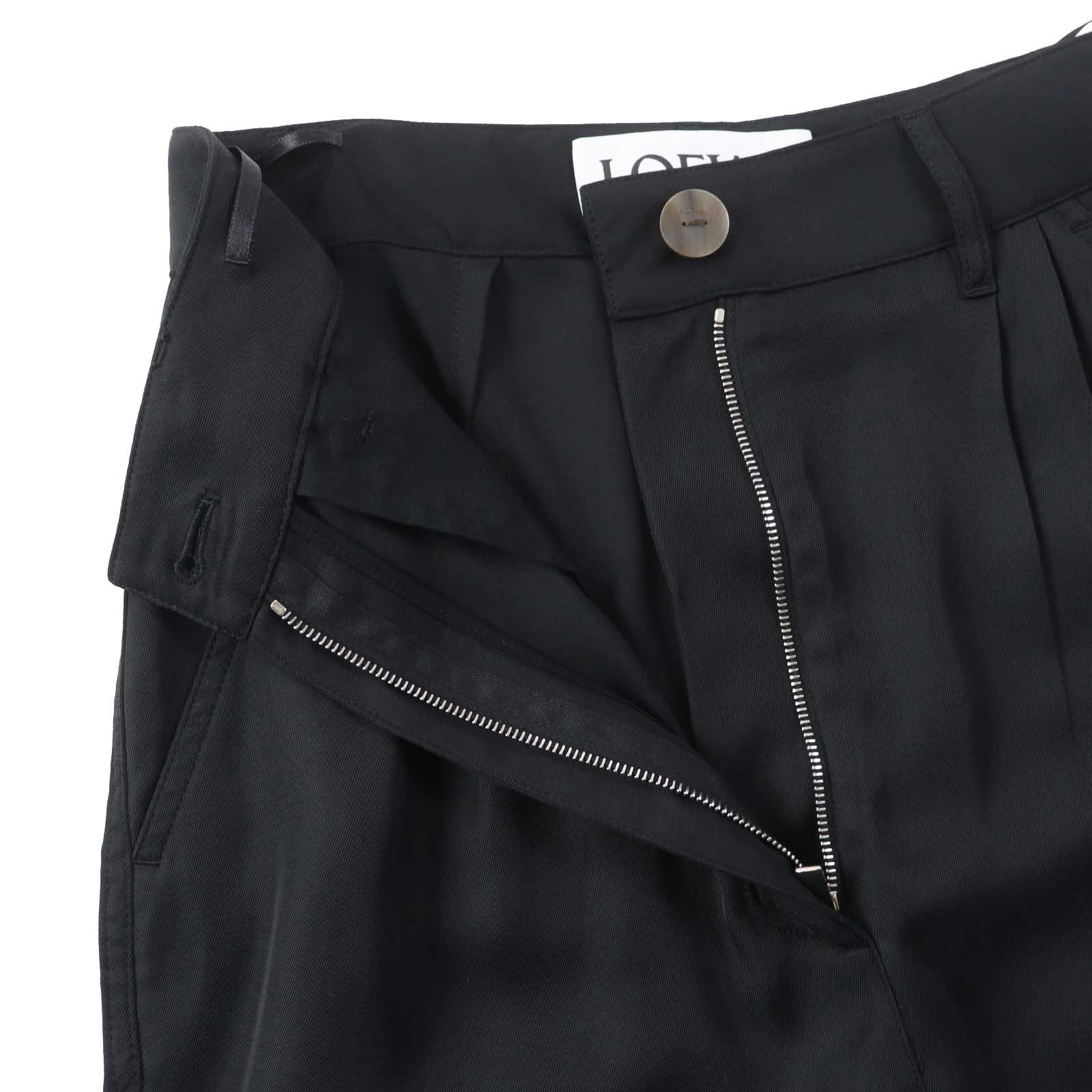 国内発 LOEWE ブラックウールギャバジンストレートレッグパンツ ロエベ パンツ ストレートレッグジーンズ[品番：AXEB0032583