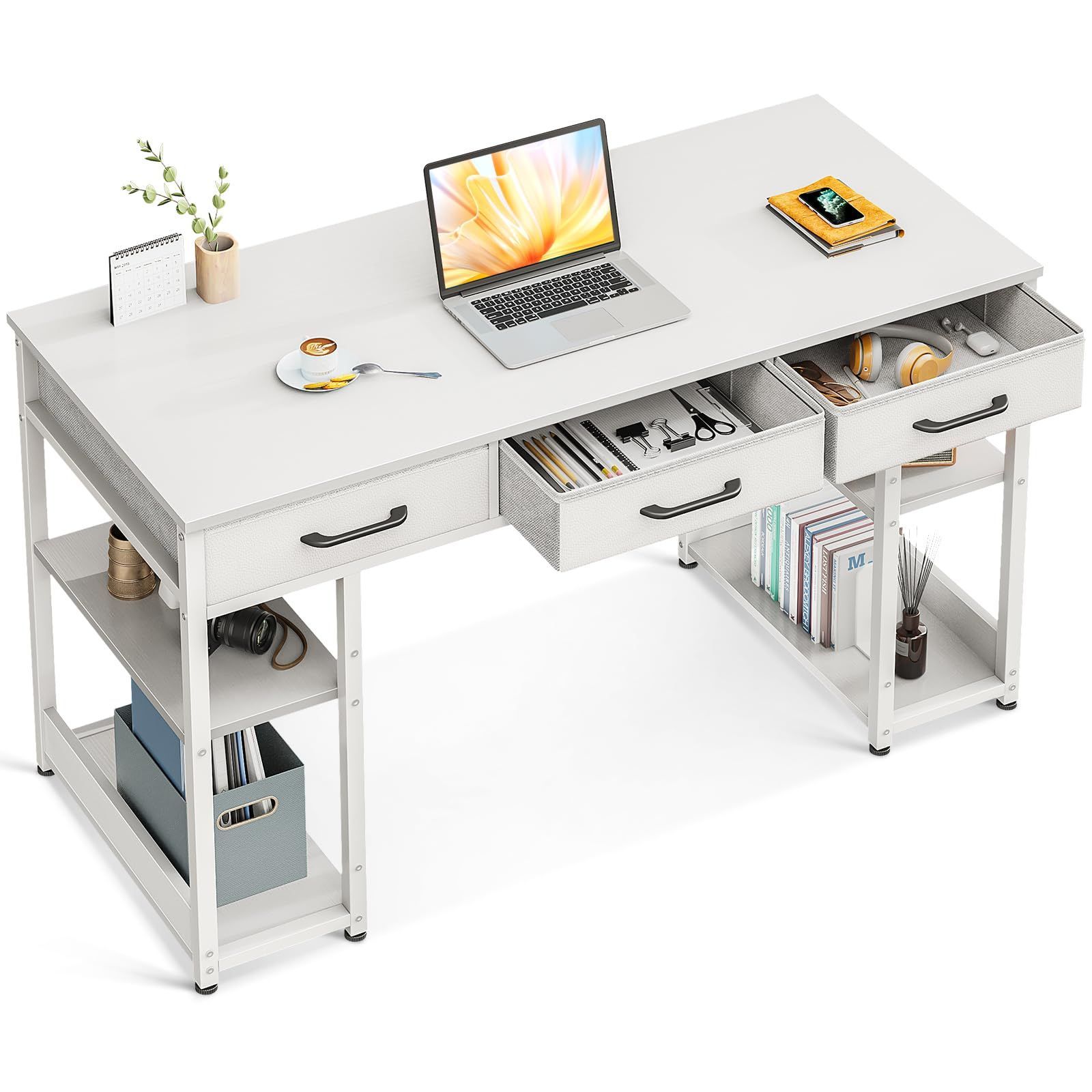大 勉強机 ワークデスク desk computer 子 スリムデスク ラック付きデスク 引き出し3杯付き おしゃれ ゲーミングデスク 幅120cm テレワーク用 パソコンデスク 省スペース pcデスク 机 白い ODK
