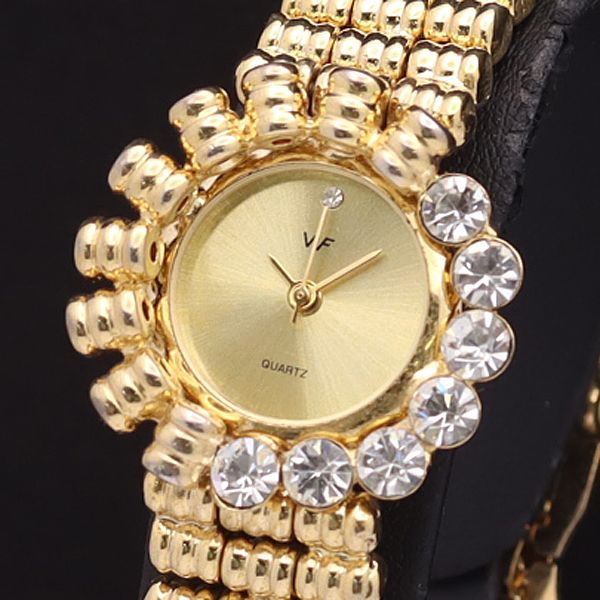 [専用出品]YSD 稼働 良品 WF QZ 石付 ラウンド ゴールド文字盤 レディース腕時計 YSD