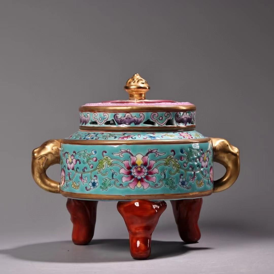 中国古美術・珍品旧蔵・七宝彩と?金磁器の熏香炉・純手描き・古陶瓷品・極細工・置物