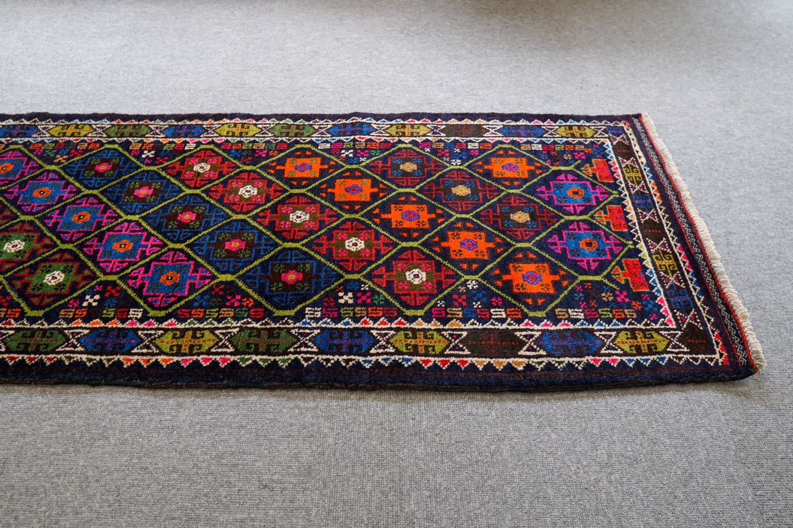 231×55cm アフガニスタン手織り絨毯 ランナー トライバルラグ