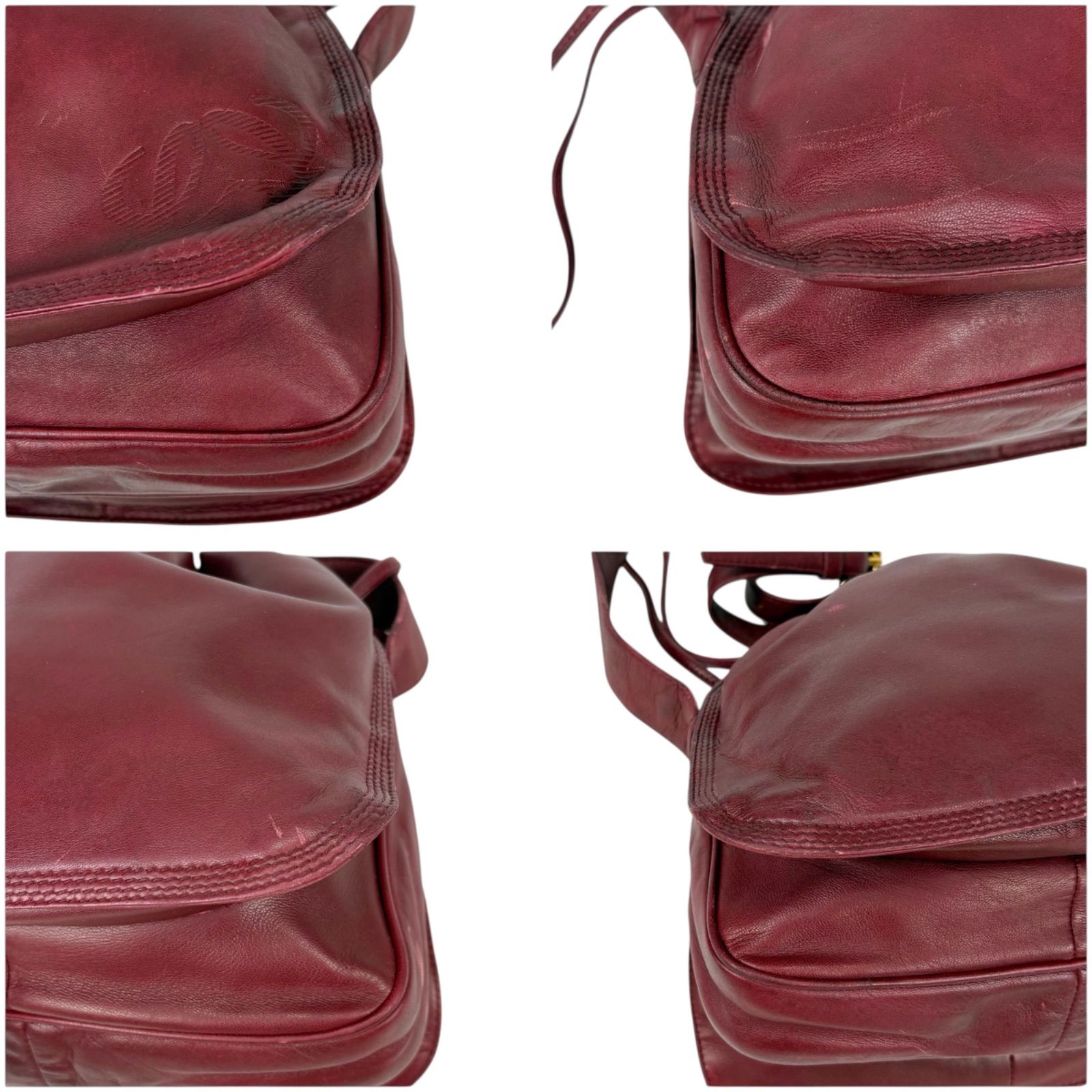 ロエベ LOEWE ショルダーバッグ 巾着型 レッド ボルドー ナッパ