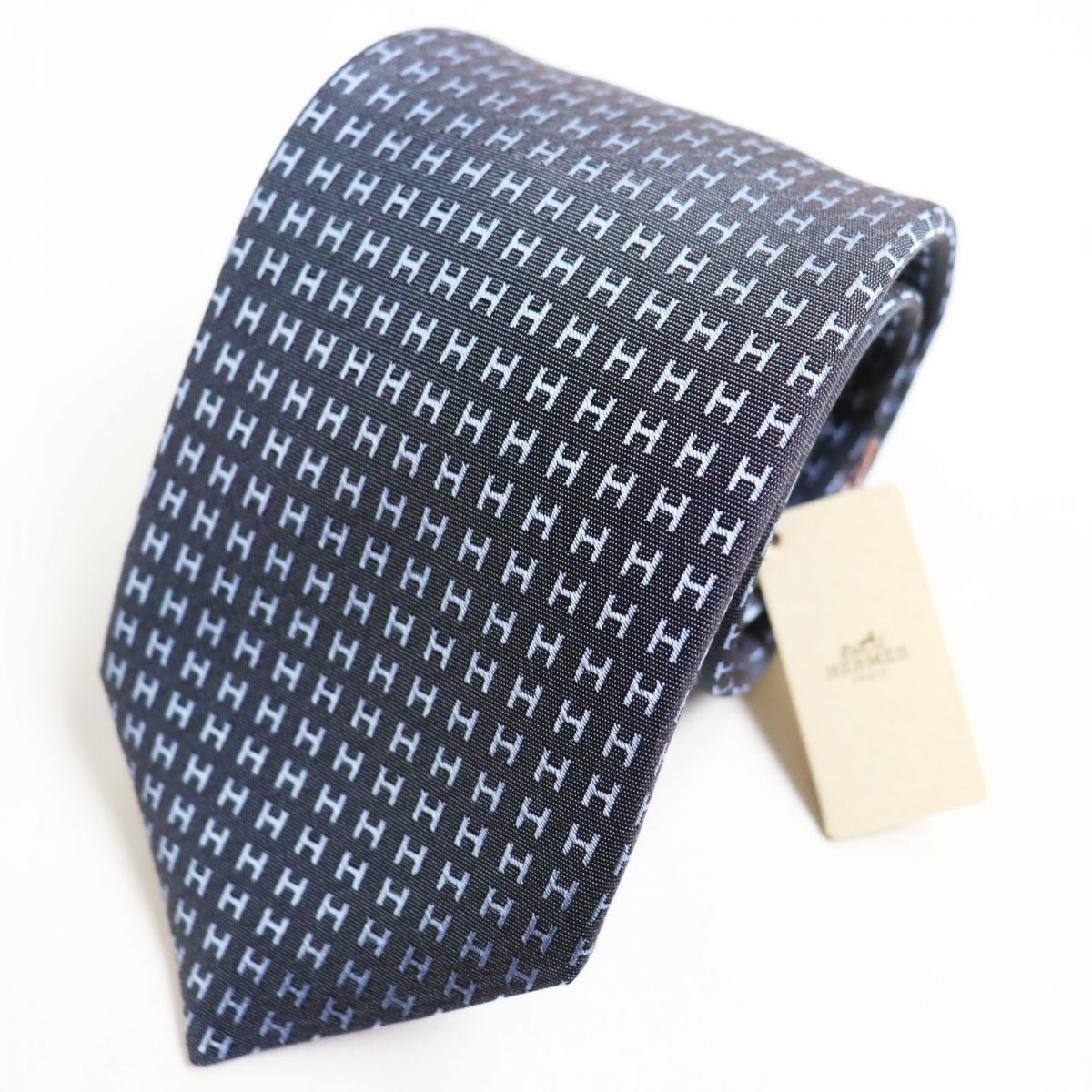 箱付き 極美品☆HERMES エルメス ネクタイ シルク100％ H柄 8cm 楽天