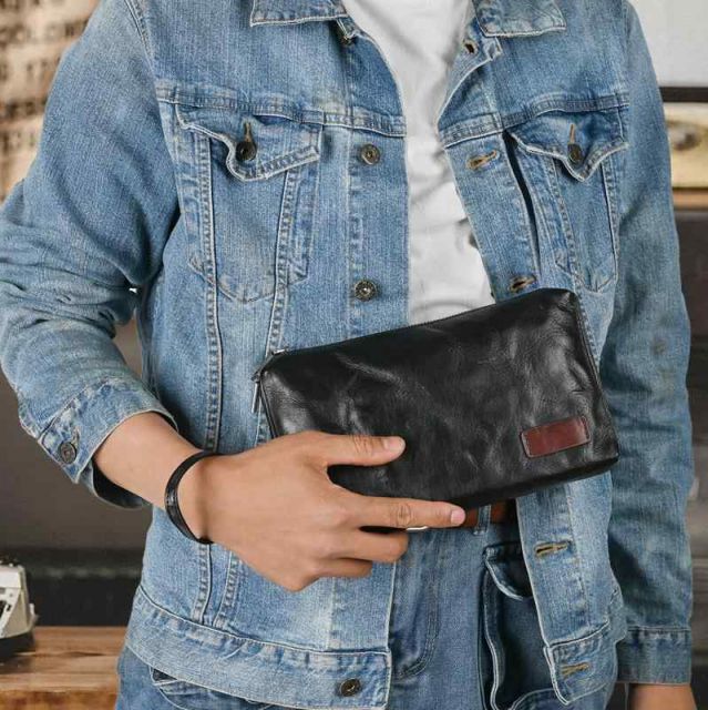 メンズ 鞄 カバン バック ファッション オシャレ アイテム 小物  牛革 ロングプリーツ 財布 シンプル クラッチ バッグ レトロ ビジネス 大容量 革 ジッパー バッグ 