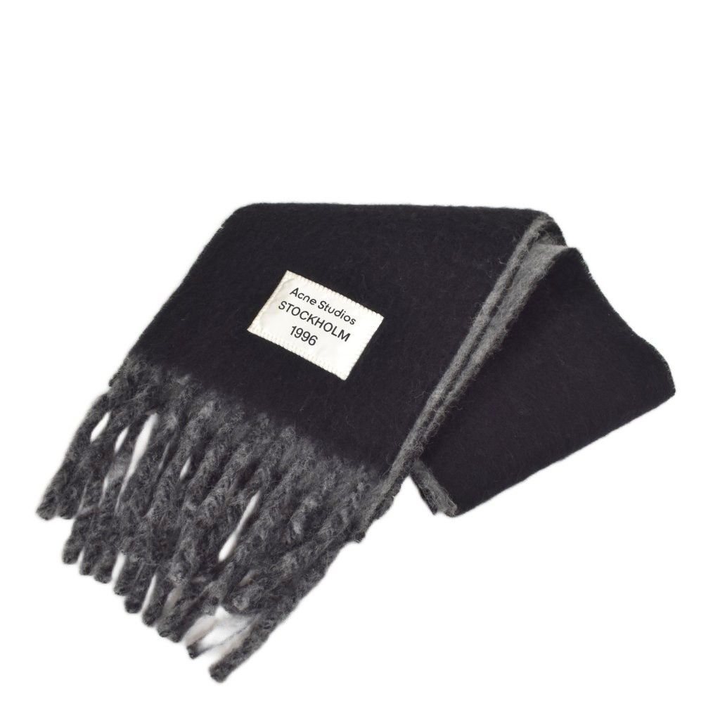 Acne Studios 黒 フリンジ マフラー Acne Studios ウールフリンジ