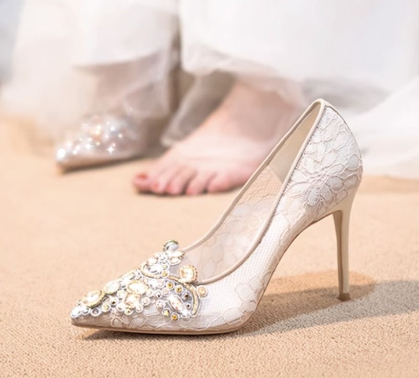 キラキラ ビジュー レース パーティー パンプス 3色 結婚式 韓国