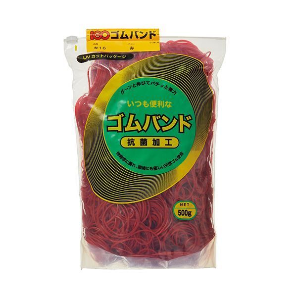（まとめ）アイジーオー ゴムバンド #16 赤500g #16-TR-M 1袋