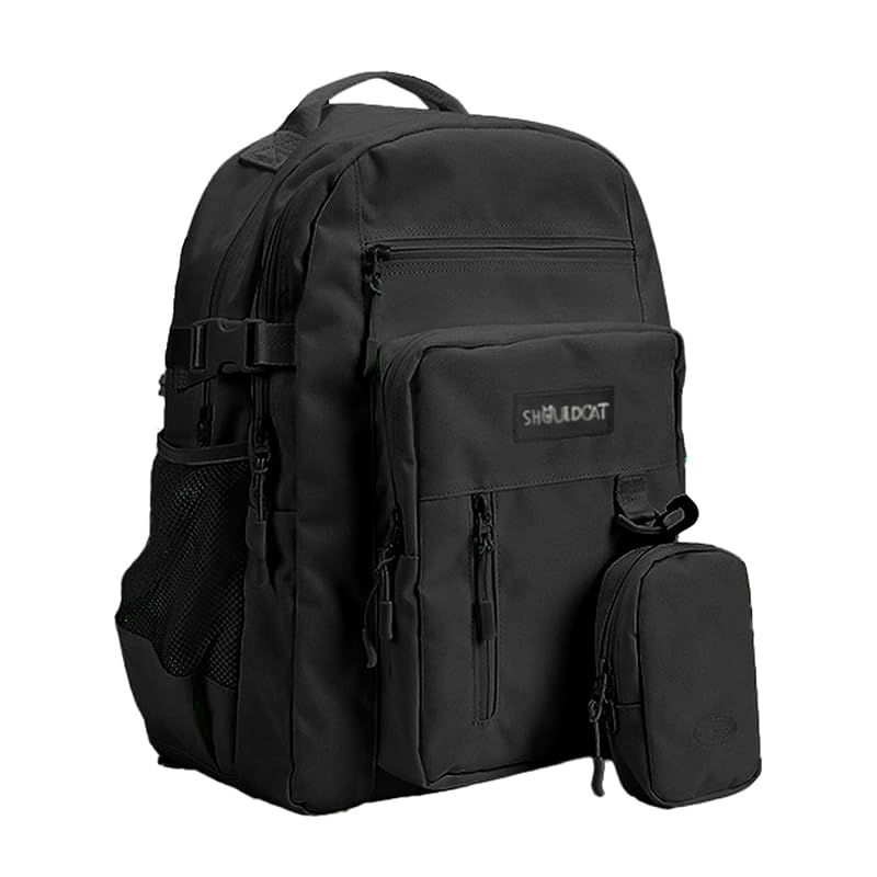 [Manatsulife] リュック バックパック 大容量 男女兼用 ポケット多い マザーバッグ 撥水 旅行 通勤 2WAY PC収納可能 多機能 アウトドア ビジネスリュック 7色 BA9601 (ブラック) 1