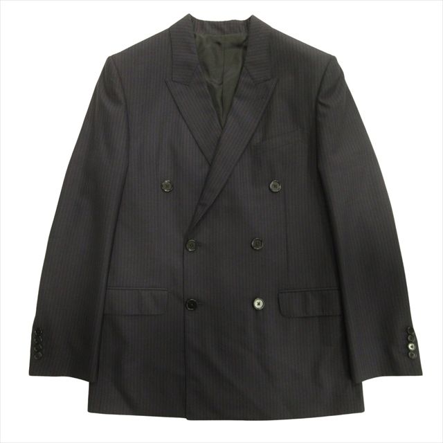 セリーヌ CELINE by Hedi Slimane ジュード JUDE ダブル テーラード ジャケット ブレザー オーバーサイズ ストライプ ピークドラペル エディ期 36 ネイビー レディース