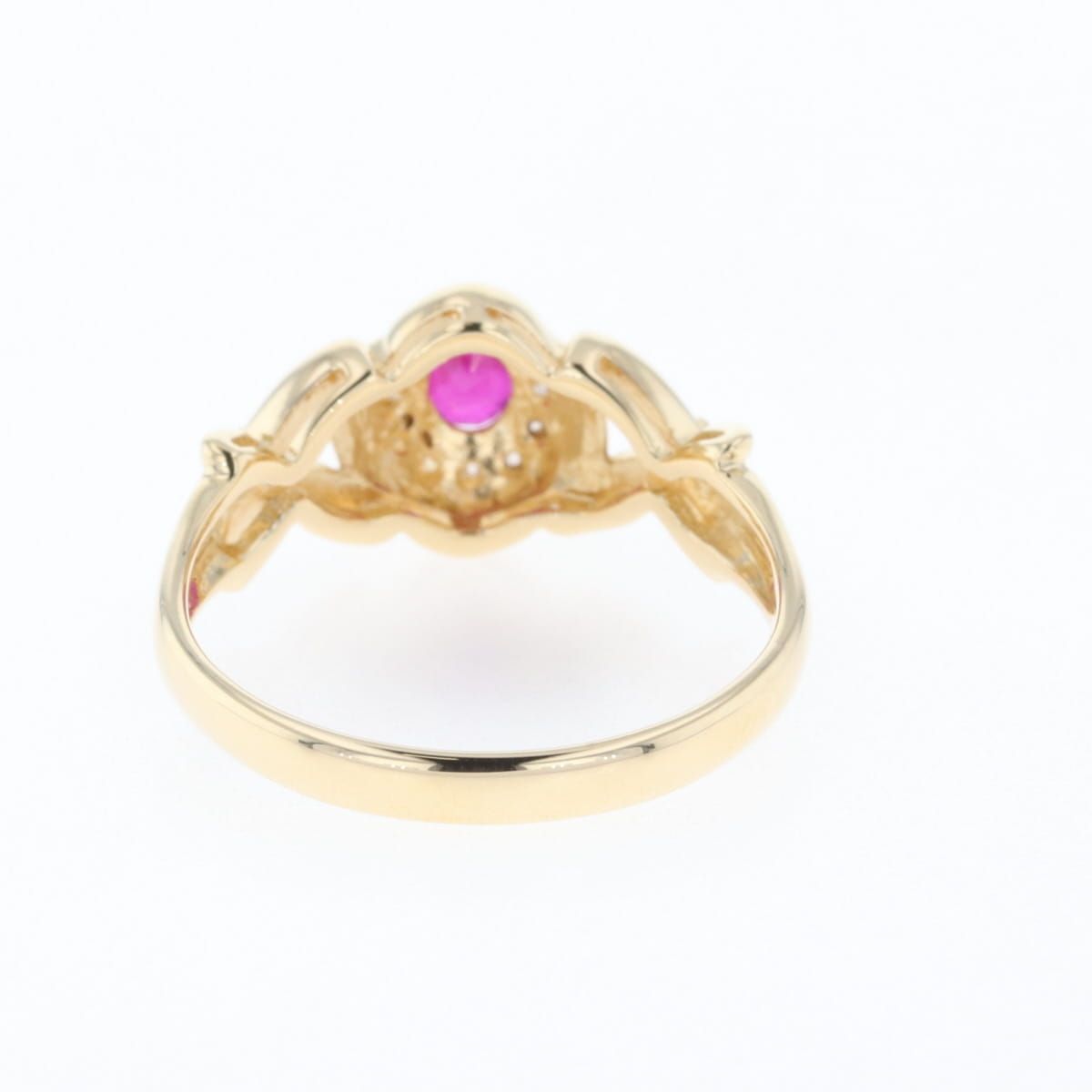 ルビー デザインリング YG イエローゴールド 指輪 メレダイヤ リング  