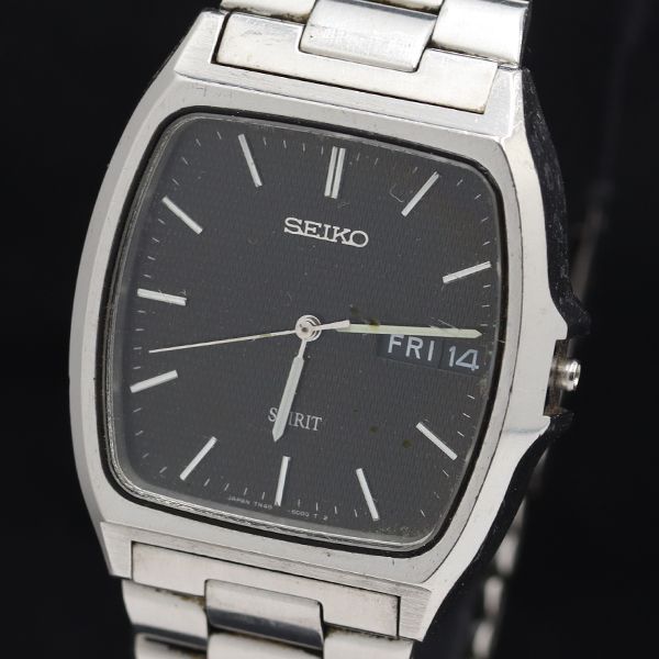 セイコー スピリット 7N48-5000 デイデイト QZ ブラック文字盤 メンズ