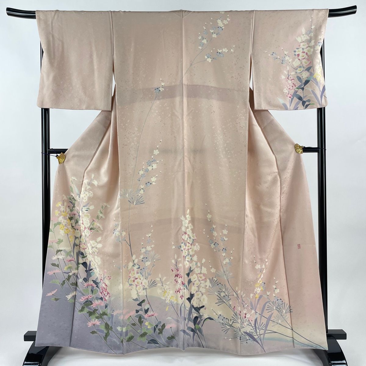 訪問着 身丈164cm 裄丈69.5cm L 袷 落款あり 樹下双樹獣 紗綾形 灰色 正絹 秀品 中古 訪問着 身丈164cm 裄丈69.5cm L 袷 落款あり 梅 楓 ぼかし 絞り