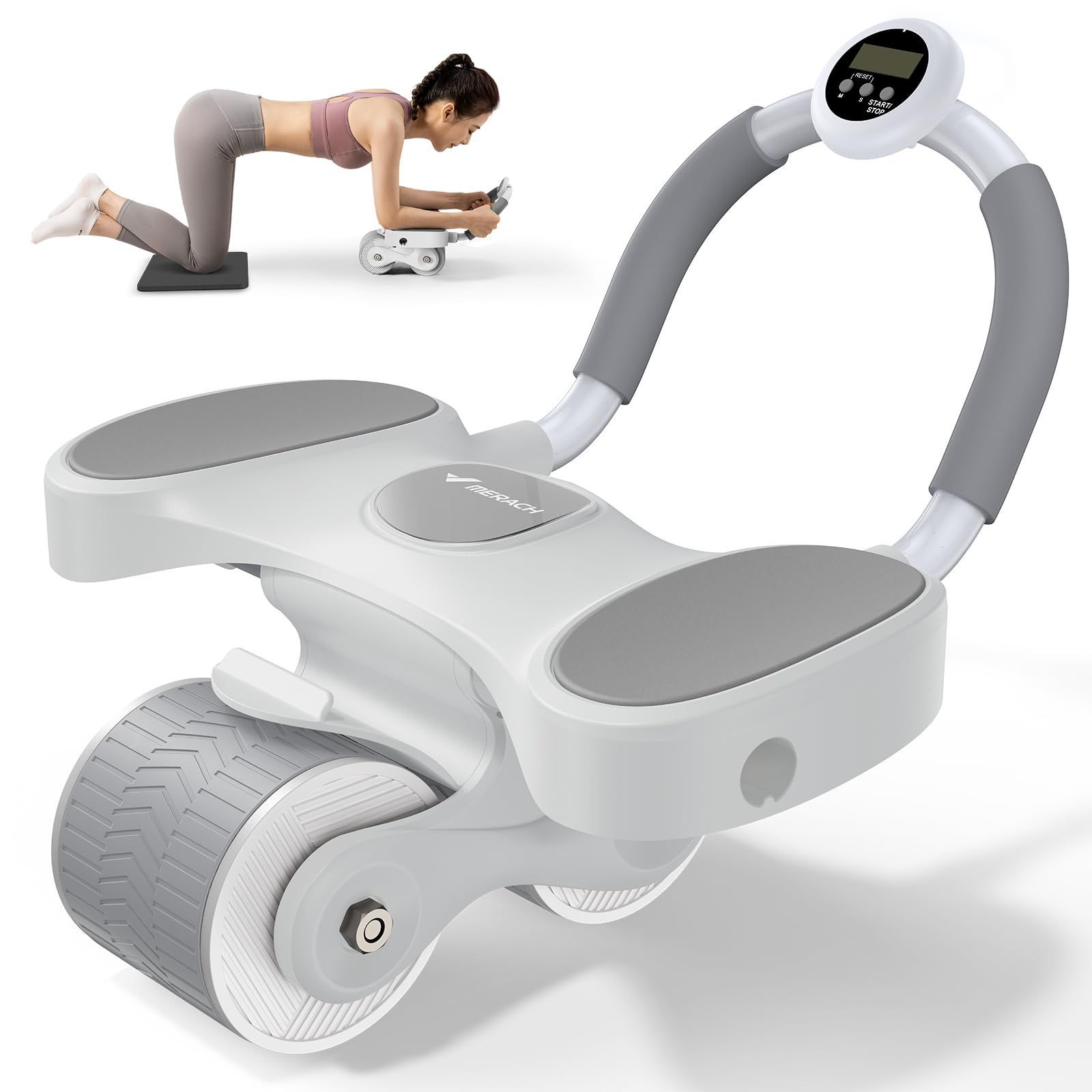 【人気商品】男性/女性 ダイエット器具 ストレッチ エクササイズローラー トレーニング器具 初心者/上級者 腹筋 高耐久性 二輪 静音 アブホイール 膝マット付き 腹筋ローラー MERACH