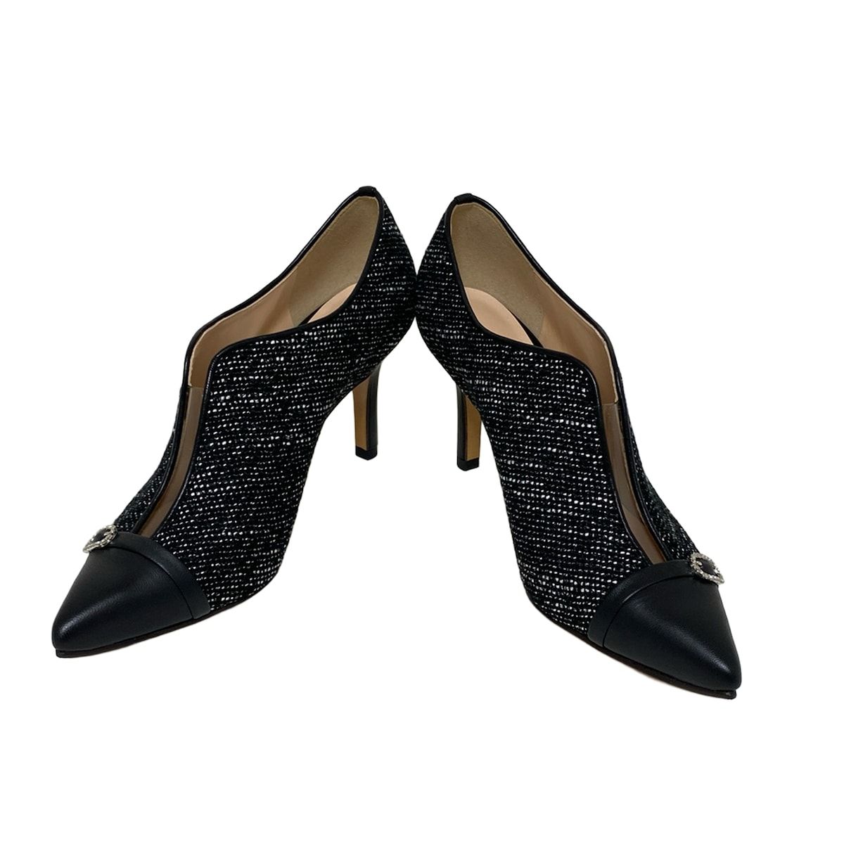 GINZA Kanematsu ギンザカネマツ ブーティ 22 1|2D レディース - 黒×白×クリア ラインストーン レザー