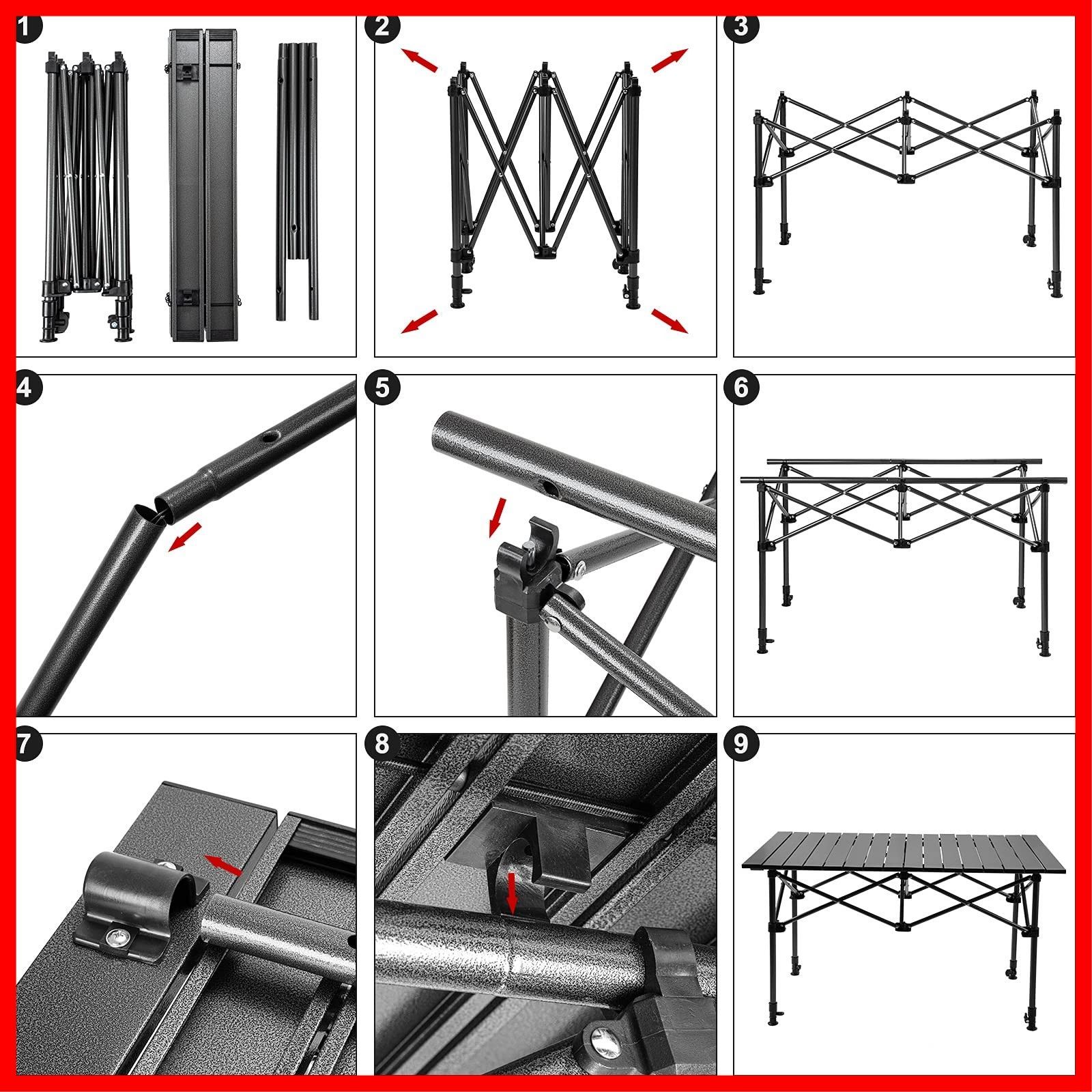 BBQ 耐荷重75㎏ バーベキュー 防水 ポータブル ロールテーブル アルミ 組み立て簡単 キャンプテーブル 高さ調整 折り畳みテーブル 95ｘ55㎝ アウトドアテーブル Cat Night SKLAD-KIRPICHA_RU