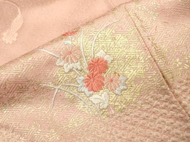 平和屋着物●訪問着　絞り　刺繍　道長草花文　金彩　正絹　逸品　AAAZ7450zg 平和屋着物○訪問着 絞り 刺繍 道長草花文 金彩 正絹 逸品 AAAZ7450zg