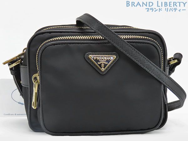 ほぼ プラダ PRADA VELA ナイロン 斜め掛け ショルダーバッグ ショルダーポーチ ポシェット ポーチ NERO ブラック ナイロン サフィアーノレザー 1BH153