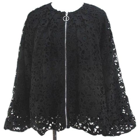 マックスブルー Max Blue スター 星柄 ジャケット ブルゾン F 黒系 ブラック ノー ジップアップ 刺繍 レース 裏地