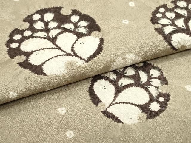 平和屋着物○九寸名古屋帯 生紬 型染 竜田川 雲取り花