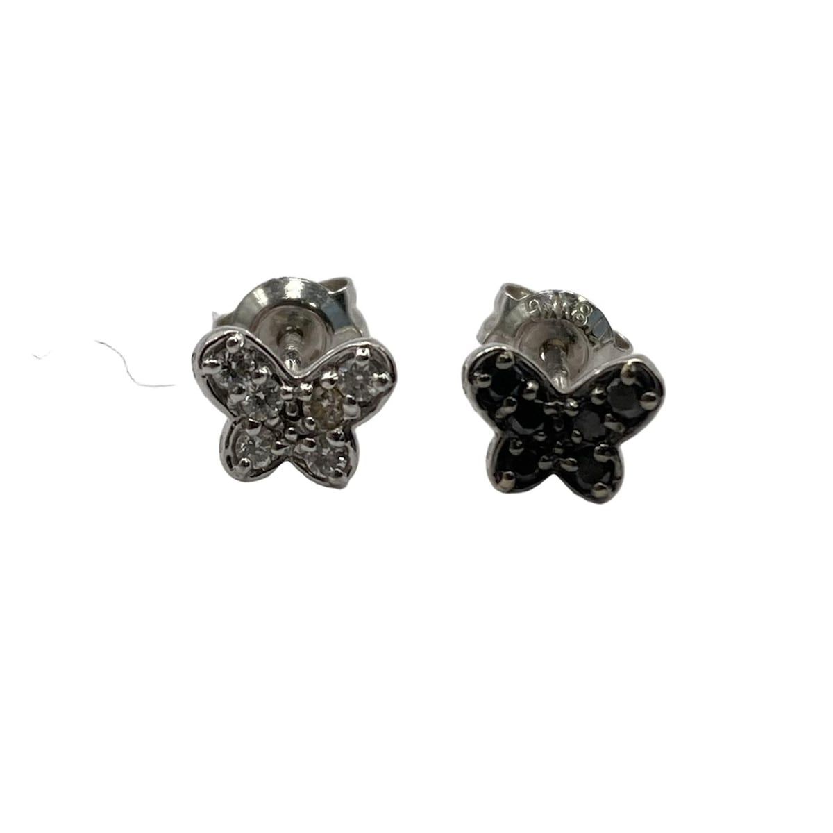 ポンテヴェキオ ピアス - K18WG×ダイヤモンド×黒 ダイヤ総0.06カラット|ブラックダイヤモンド0.06カラット|バタフライ 蝶