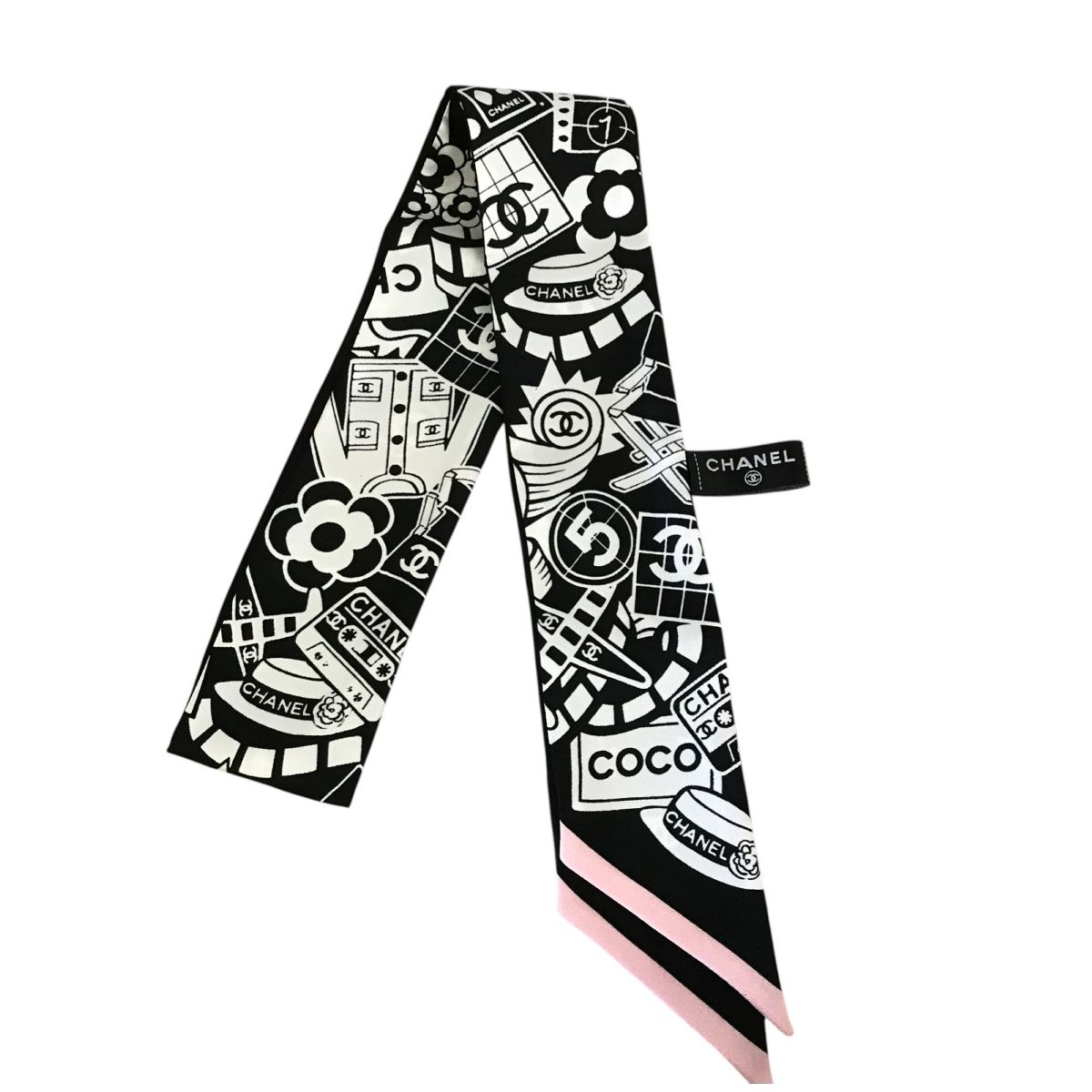 CHANEL シルク スカーフ ツイリー 箱付き シャネル 黒 ブラック