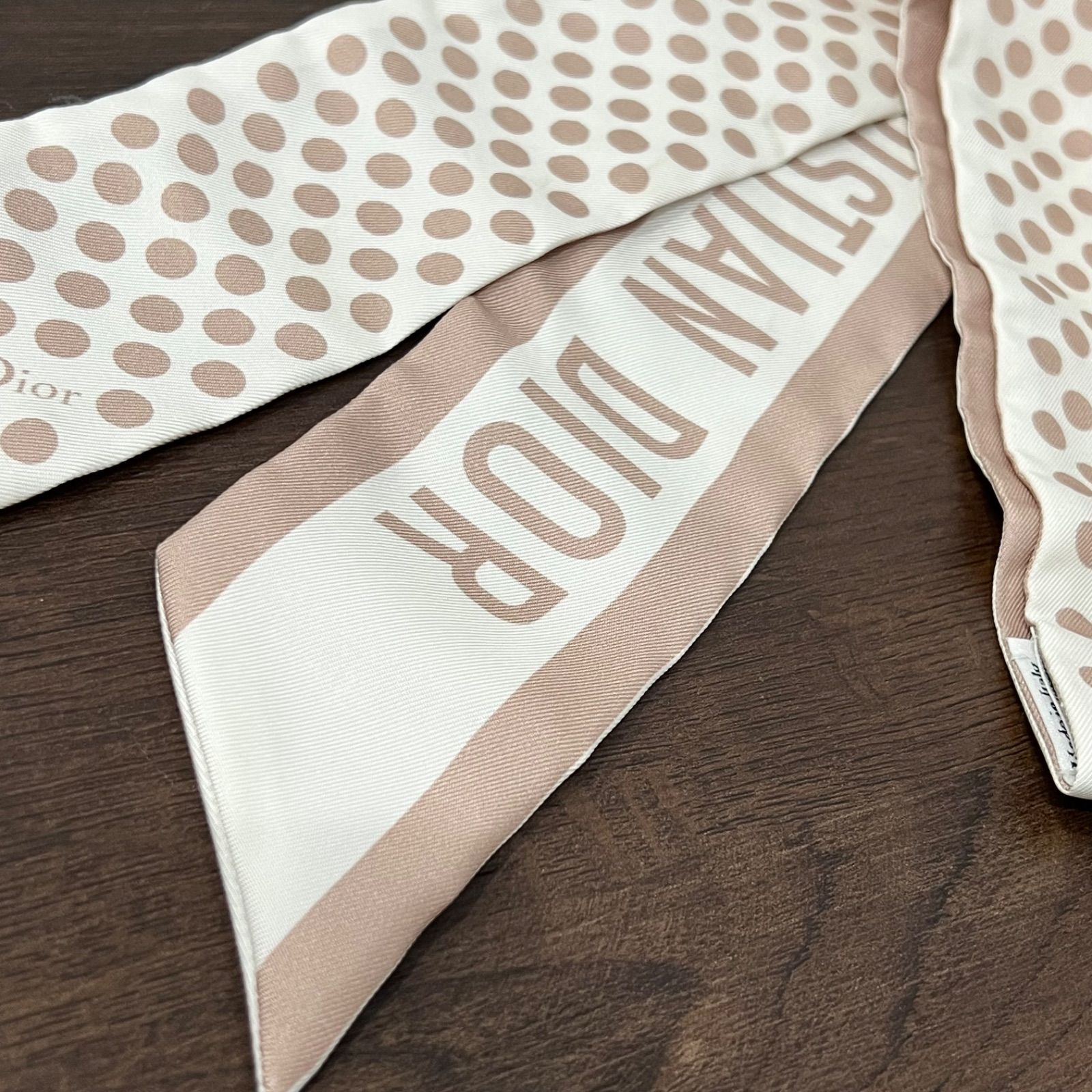 Dior シルクスカーフ 大判 CDリボン柄 ドット 希少人気]Dior ディオール ドット柄 水玉 ミッツァ シルク リボン
