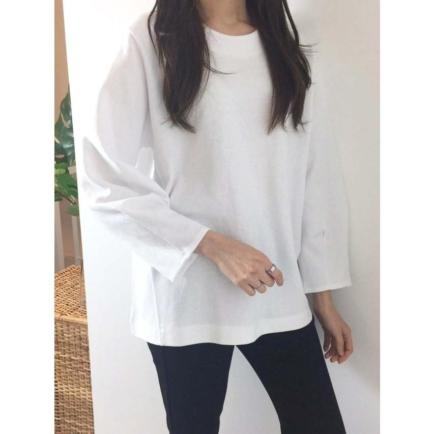 Sugar シュガー tシャツ レディース カットソー チュニック ゆったり細見え 無地 白 七分袖 30代 40代 50代