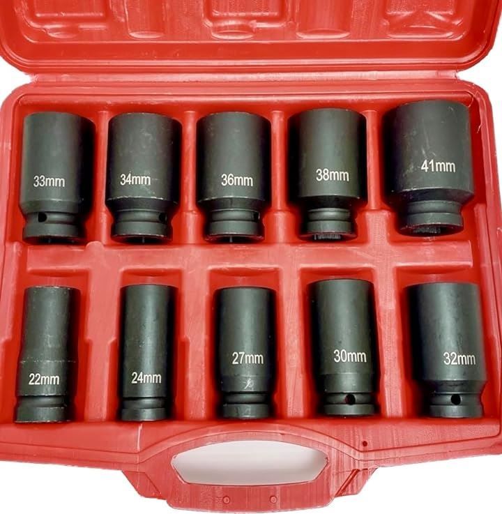 elfoLiz インパクト 六角 ディープソケット 差込角 19mm 3 4インチ ケース付 10本セット ボックス 10pcs 工具 グレー