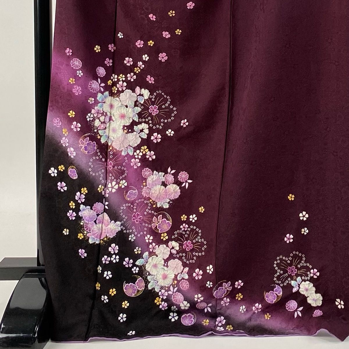 訪問着 身丈173.5cm 裄丈71.5cm L 袷 翠山工房 落款 丸紋 辻が花 金銀彩 ぼかし 赤紫 正絹