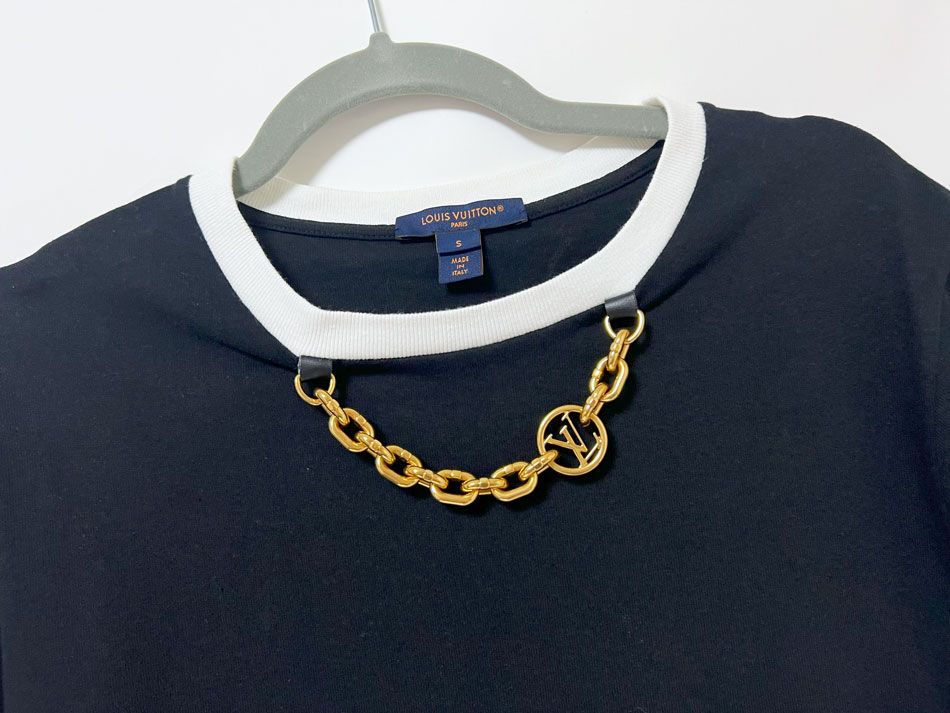 LOUIS VUITTON ルイヴィトン レディース コントラスト トリム Tシャツ トップス ブラック チェーン Sサイズ RW232W OB0 FPTS37 LOUIS VUITTON ルイヴィトン レディース コントラスト トリム T