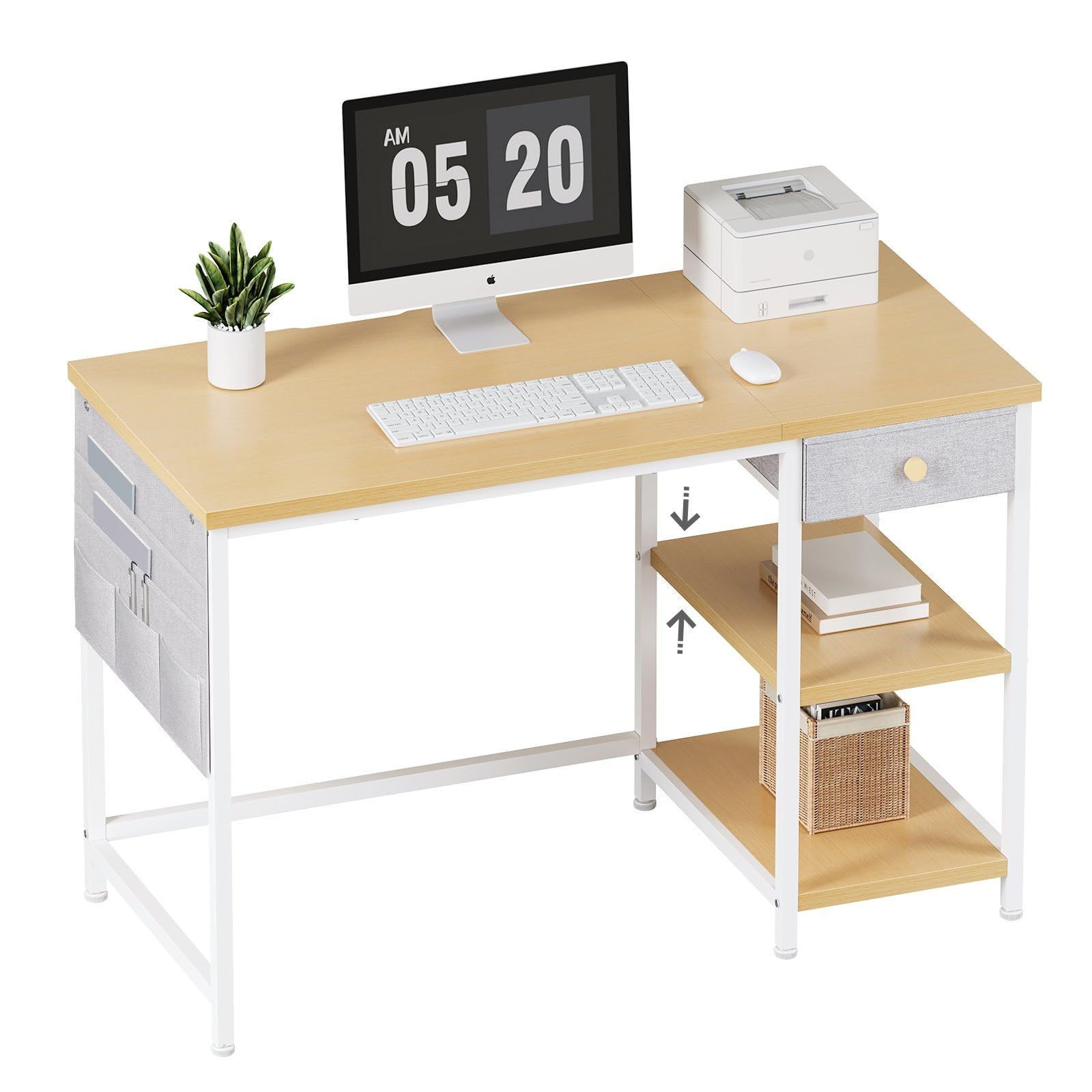 バウヒュッテ 昇降式 L字デスク スタンダード ホワイト BHD-670H-WH