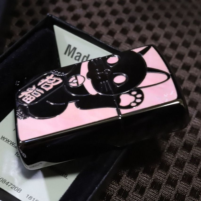 ZIPPO 招き猫デザインライター ZIPPO ライター 招き猫 開運 ジッポ 幸運 彫刻 お守り ユーズド