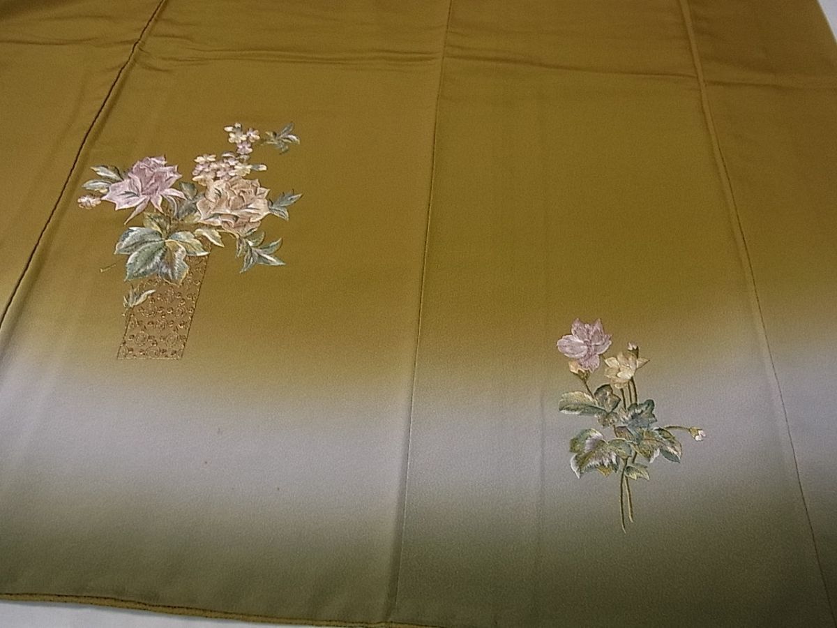 平和屋1□極上 訪問着 総刺繍 手刺繍 花籠文 暈し染め 金糸 逸品