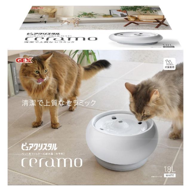 GEX ジェックス ピュアクリスタル セラモ 1.8L ホワイト 給水器 犬猫兼用 セラミック 水 ペット 犬 猫 おしゃれ