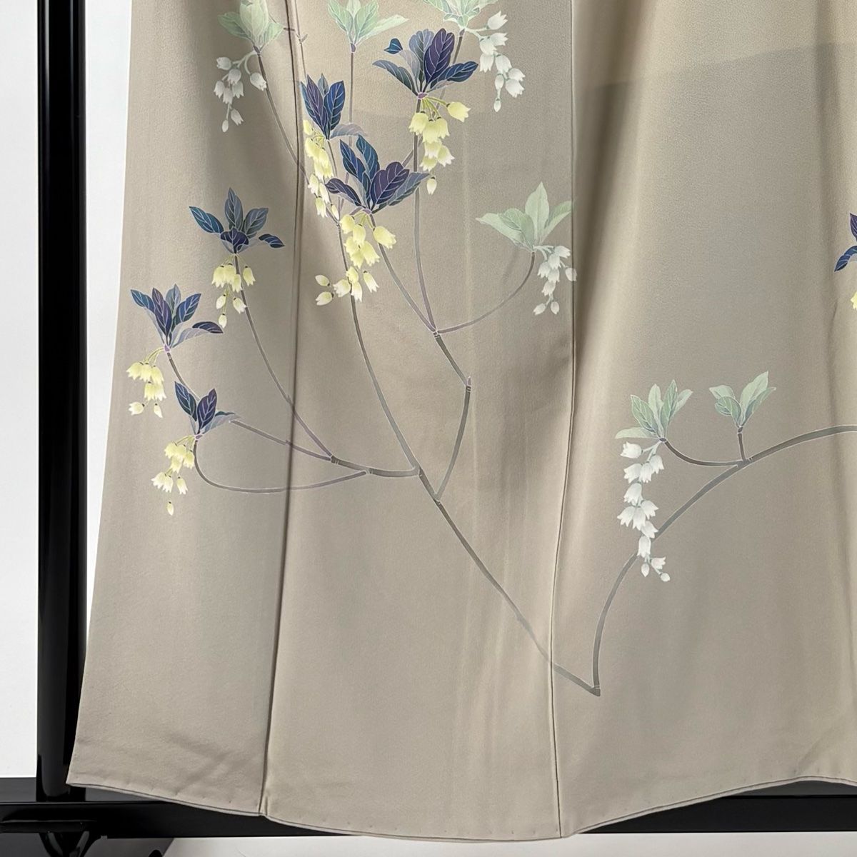 訪問着 身丈158cm 裄丈65cm M 袷 落款 枝花 灰茶 正絹 秀品