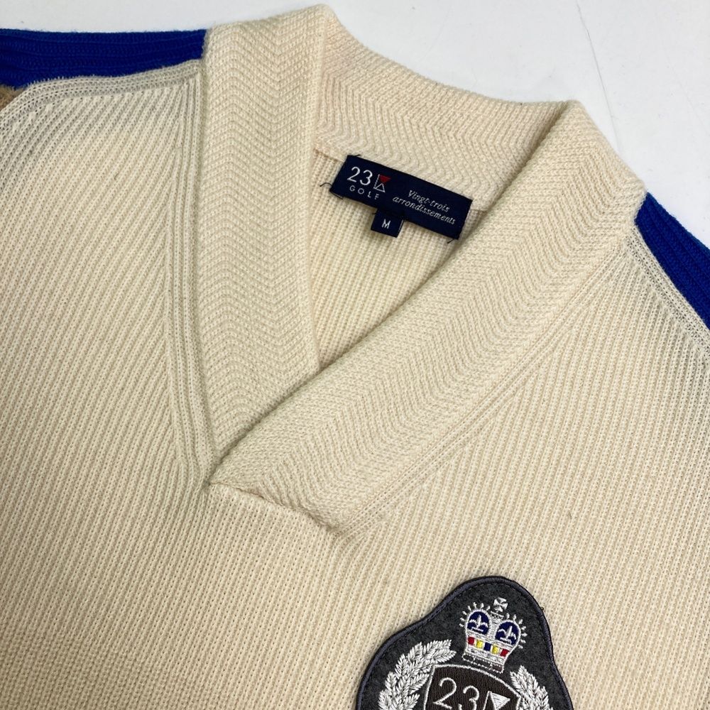 新品23区ゴルフ　レディーズ　Vネックセーター ホワイト　グレー　Mサイズ サイズ：M 23区GOLF ニジュウサンクゴルフ Vネック ニット