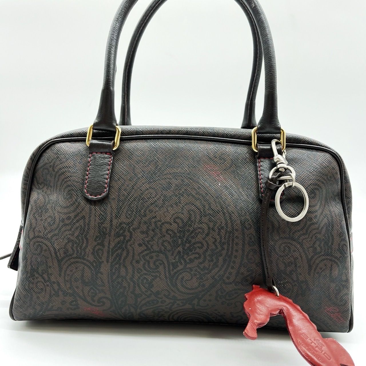 美品】 ETRO エトロ ハンドバッグ ミニ ペイズリー柄 PVC レザー 革 