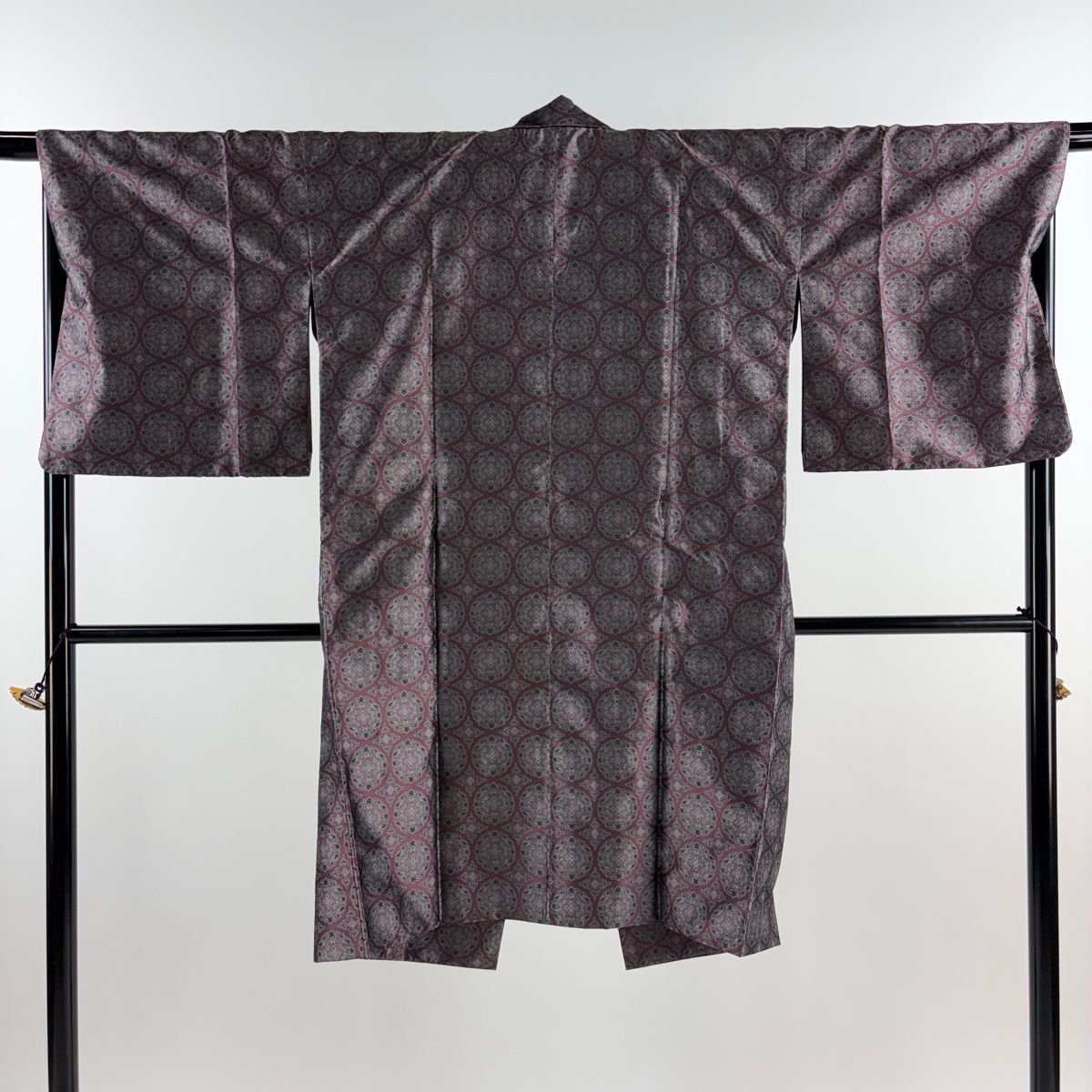 道中着 身丈109cm 裄丈68cm L 和装コート 華文 紫 正絹 秀品