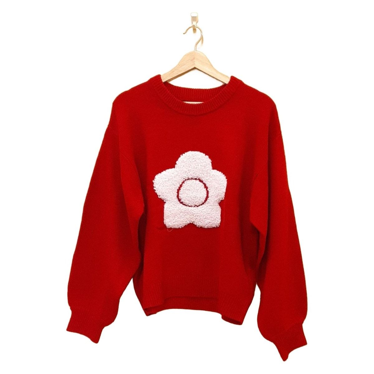 MARY QUANT マリークワント 長袖セーター サイズF レディース - レッド×ライトピンク クルーネック PUBLUX