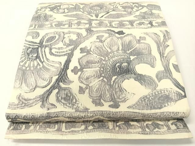 西陣織　渡文謹製　手織り　全通柄袋帯　ふくれ織　草花文　着物a 平和屋着物◎西陣 老舗 渡文謹製 手織 全通柄 本袋帯 草花文