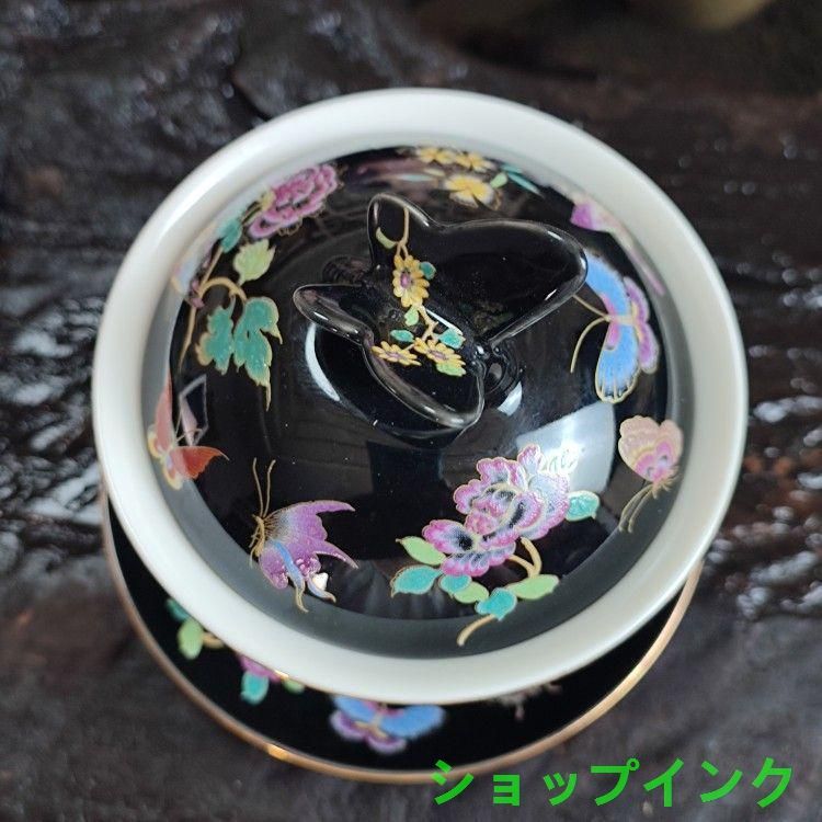 未使用品 蝶恋花三才蓋碗 中国茶器 景徳鎮 蓋付き茶器 飲茶食器 未使用