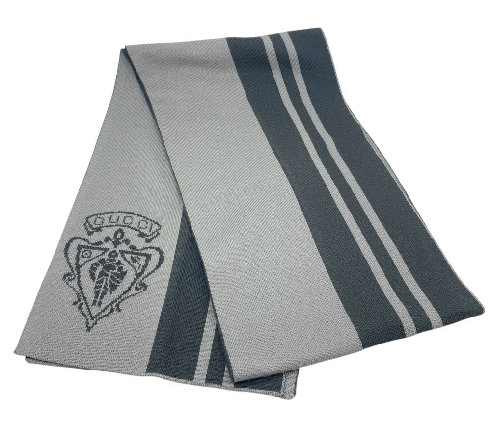 GUCCI グッチ ウール マフラー グレー GGロゴ ストール ストラップ  