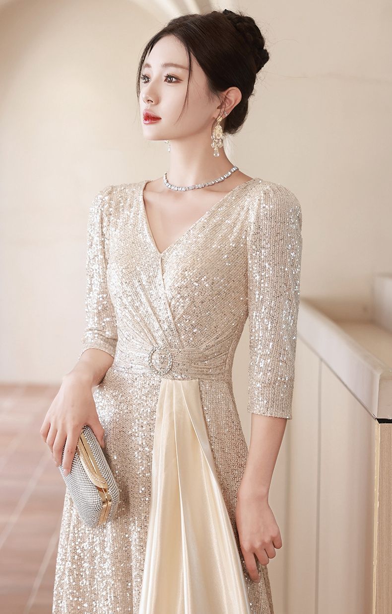 ロングドレス 演奏会 ドレス Vネック パーティードレス 大きいサイズ ピアノ 発表会 袖あり 袖付き Aライン 背中開き da126x1w9w9