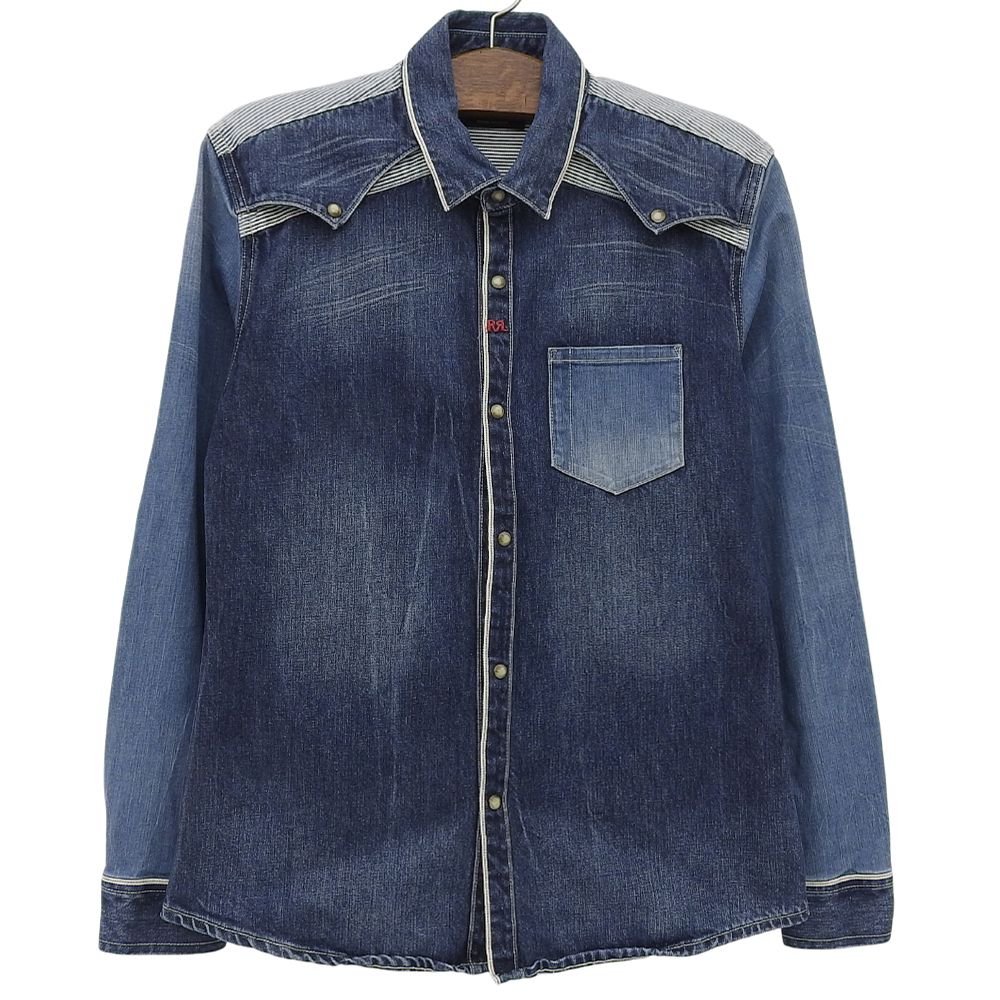 RRL ダブルアールエル クレイジーパターン 赤耳 デニムウエスタンシャツ トップス メンズ インディゴ L L