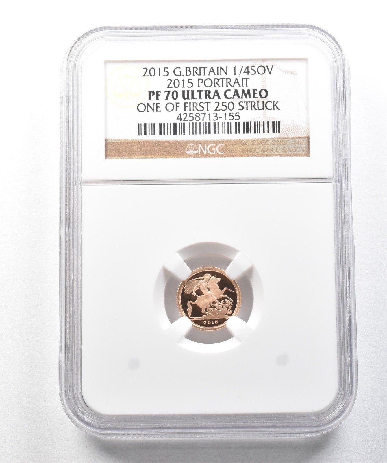 2015年 イギリス 1|4ソブリン金貨 2015年 肖像画 1|250 打刻 PF70 NGC