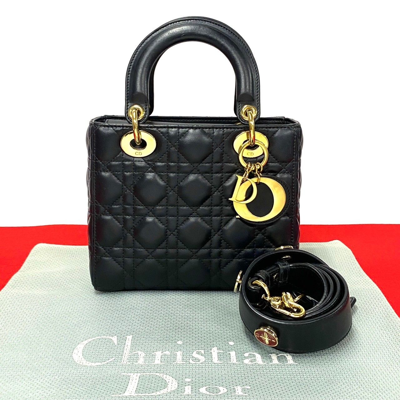 【極美品】ディオール レディディオール カナージュ ラムスキン ハンドバッグ DIOR ディオール ハンドバッグ カナージュ ラムスキン