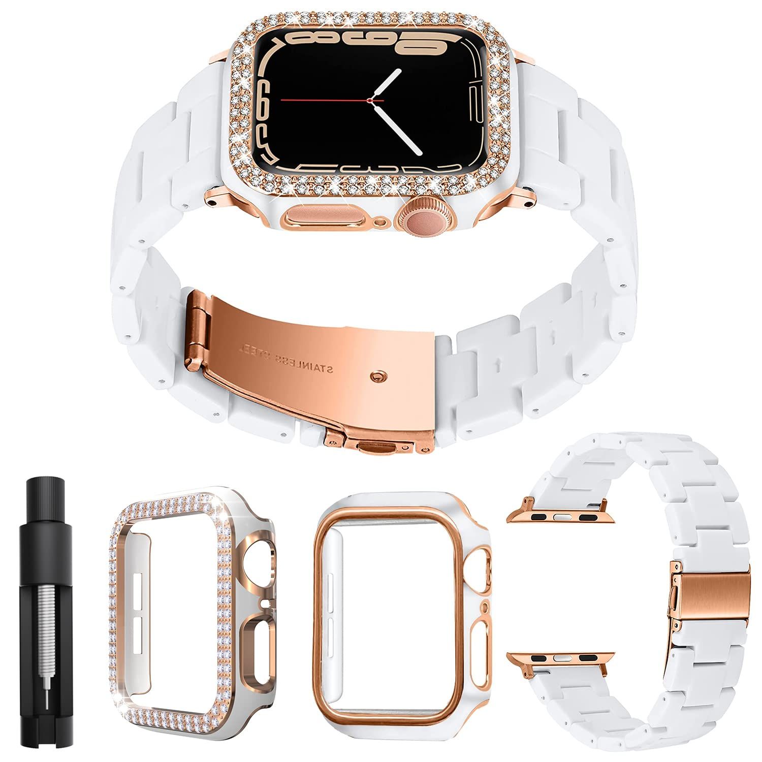 【数量限定】Apple Apple Watch Apple 長さ調整ツール付き 交換バンド 45mm ステンレス留め金 45mm watch7ケース 軽量 ダイヤモンド 装着簡単 2個の保護ケース付き 樹脂バンド ビジネスバンド バンド App