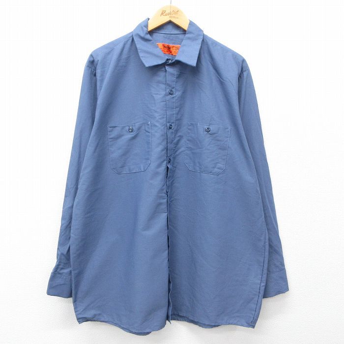 XL/古着 レッドキャップ 長袖 ワーク シャツ メンズ 大きいサイズ ロング丈 薄紺 ネイビー 24sep11 中古 トップス